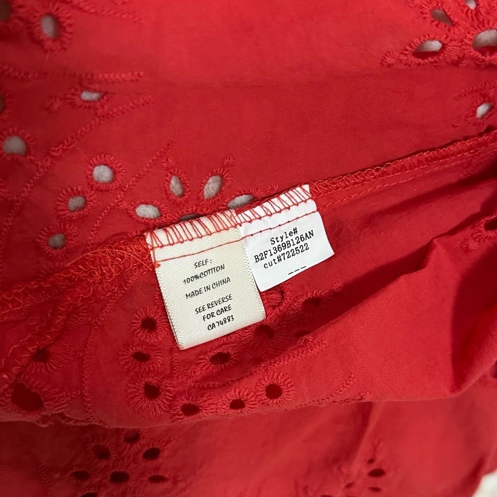 Eyelet 100% Cotton Red Button Up Top - Picture 3 of 10